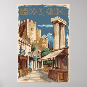 Rhodes Griekenland Ruïnes Reizen Kunst Vintage Poster
