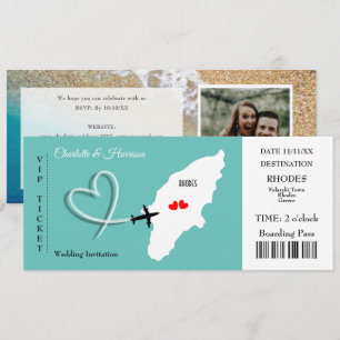 Rhodes Wedding Destination Ticket Boarding Pass Kaart
