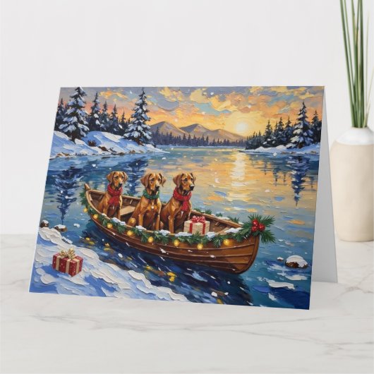 Rhodesian Ridgeback Christmas Boat Holiday Kaart (Voorkant)