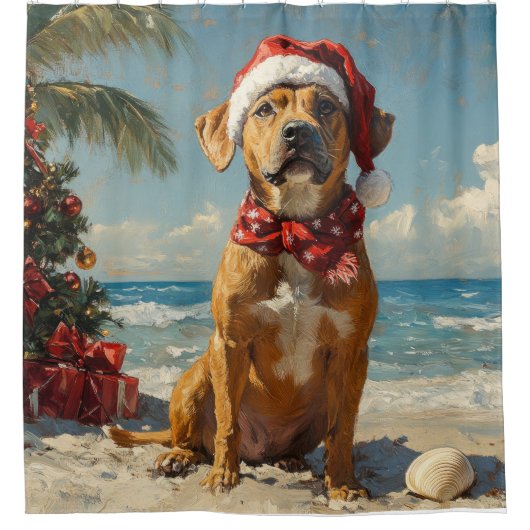 Rhodesian Ridgeback Dog Christmas  Beach Douchegordijn (Voorkant)