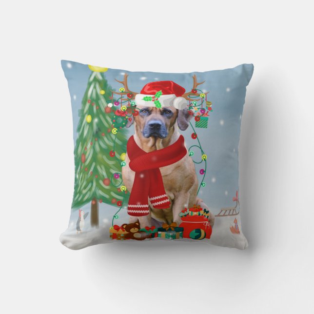 Rhodesian Ridgeback Dog in Snow Christmas Gift  Kussen (Voorkant)