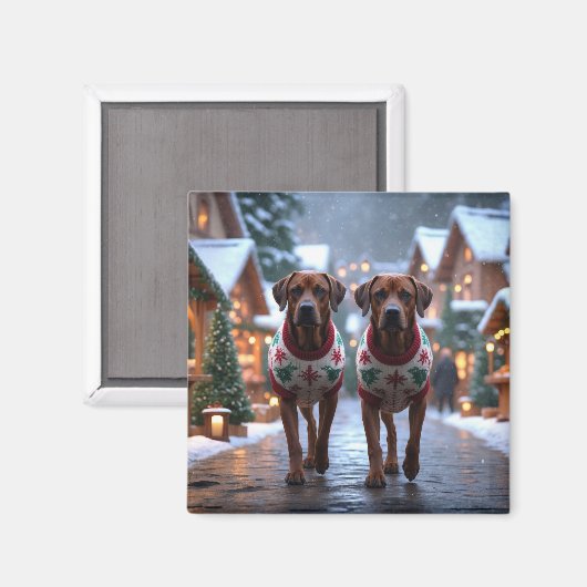 Rhodesian Ridgeback Dogs Christmas Snow Holiday Magneet (Voorkant / Achterkant)