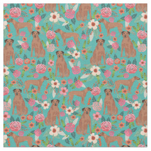 rhodesian ridgeback florals turquoise stof