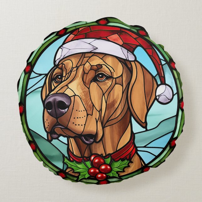Rhodesian Ridgeback Glas in lood Kerst Rond Kussen (Achterkant)