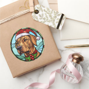 Rhodesian Ridgeback Glas in lood Kerst Ronde Sticker
