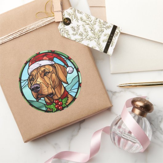 Rhodesian Ridgeback Glas in lood Kerst Ronde Sticker (Geschenken)
