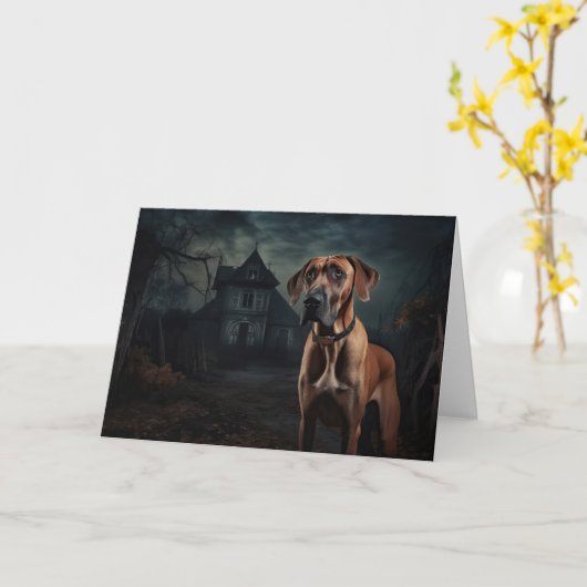 Rhodesian Ridgeback Halloween Scary Kaart (Gele Bloem)