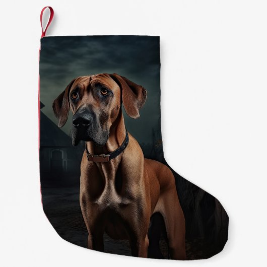 Rhodesian Ridgeback Halloween Scary Kleine Kerstsok (Voorkant)