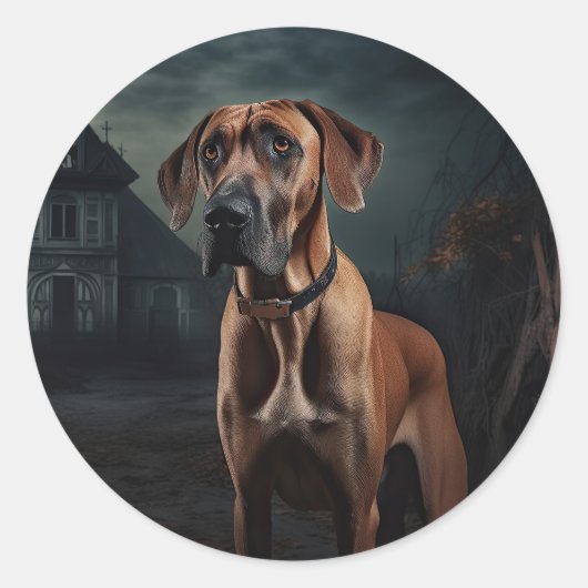 Rhodesian Ridgeback Halloween Scary Ronde Sticker (Voorkant)