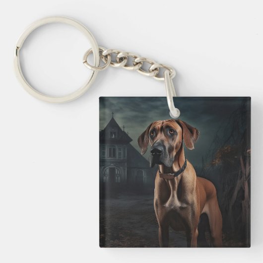 Rhodesian Ridgeback Halloween Scary Sleutelhanger (Voorkant)