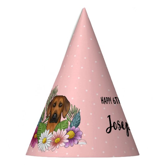 Rhodesian Ridgeback hond en bloemen verjaardagsfee Feesthoedjes (Links)