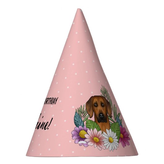 Rhodesian Ridgeback hond en bloemen verjaardagsfee Feesthoedjes (Rechts)