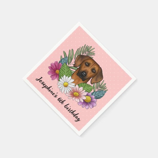Rhodesian Ridgeback hond en bloemen verjaardagsfee Servet (Hoek)
