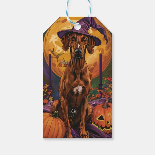Rhodesian Ridgeback Hond Halloween Heksenpompoen Cadeaulabel (Achterkant)