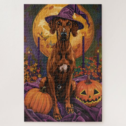 Rhodesian Ridgeback Hond Halloween Heksenpompoen Legpuzzel (Verticaal)