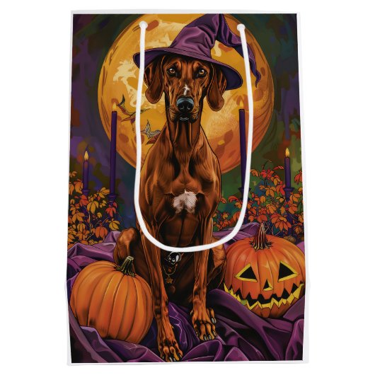 Rhodesian Ridgeback Hond Halloween Heksenpompoen Medium Cadeauzakje (Achterkant)