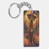 Rhodesian Ridgeback Hond Halloween Heksenpompoen Sleutelhanger (Voorkant Links)