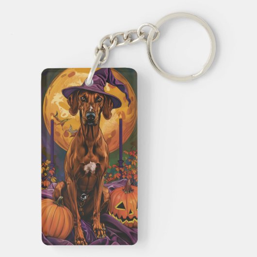 Rhodesian Ridgeback Hond Halloween Heksenpompoen Sleutelhanger (achterkant)