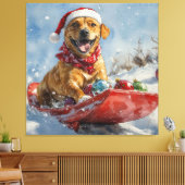 Rhodesian Ridgeback Hond in Sledge Kerstmis Canvas Afdruk (Insitu (Woonkamer))