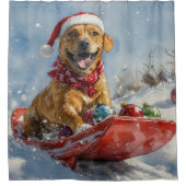 Rhodesian Ridgeback Hond in Sledge Kerstmis Douchegordijn (Voorkant)