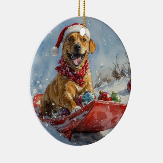 Rhodesian Ridgeback Hond in Sledge Kerstmis Keramisch Ornament (Rechts)