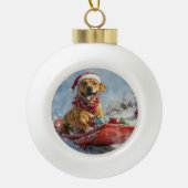 Rhodesian Ridgeback Hond in Sledge Kerstmis Keramische Bal Ornament (Voorkant)