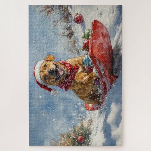 Rhodesian Ridgeback Hond in Sledge Kerstmis Legpuzzel (Verticaal)