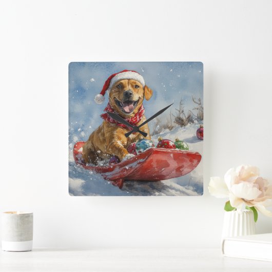 Rhodesian Ridgeback Hond in Sledge Kerstmis Vierkante Klok (Huis)