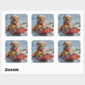 Rhodesian Ridgeback Hond in Sledge Kerstmis Vierkante Sticker (Vel)