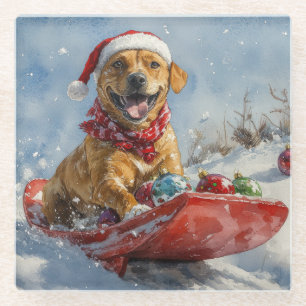 Rhodesian Ridgeback-hond in slee Christmas Glazen Onderzetter