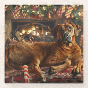 Rhodesian Ridgeback Hond Kerst Feestelijk Glazen Onderzetter