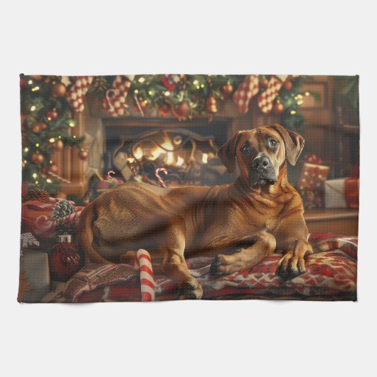 Rhodesian Ridgeback Hond Kerstfeest Theedoek (Horizontaal)