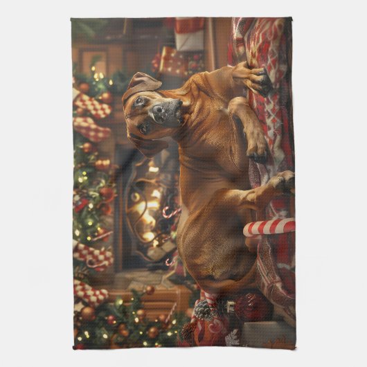 Rhodesian Ridgeback Hond Kerstfeest Theedoek (Verticaal)