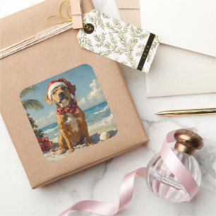 Rhodesian Ridgeback Hond Kerstmis Vintage Strand Vierkante Sticker