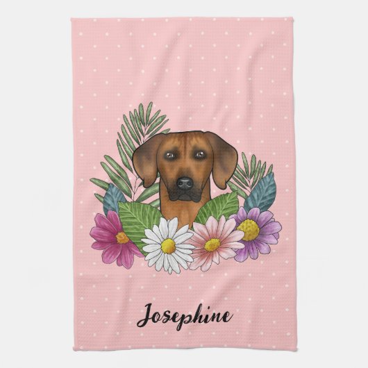 Rhodesian Ridgeback Hond Kleurrijke Wildflower Roz Theedoek (Verticaal)