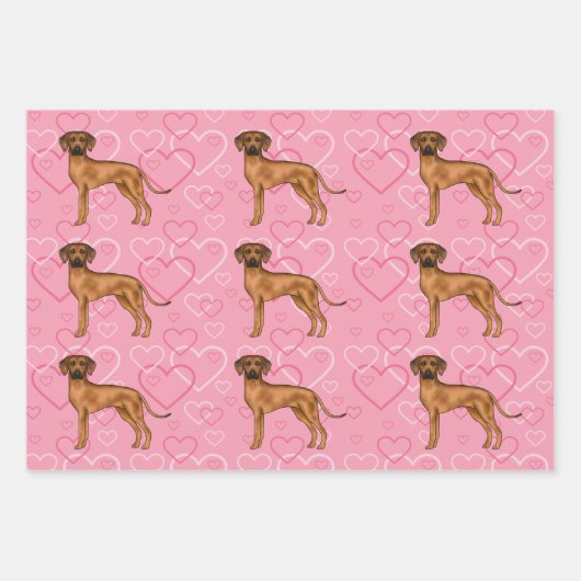 Rhodesian Ridgeback Hond Liefde Hart Patroon Roze Inpakpapier Vel (Voorkant 2)