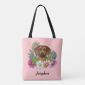 Rhodesian Ridgeback hond met bloemen en naam roze Draagtas (Achterkant)