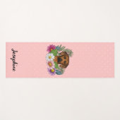 Rhodesian Ridgeback hond met bloemen en naam roze Yogamat (Voorkant (horizontaal))