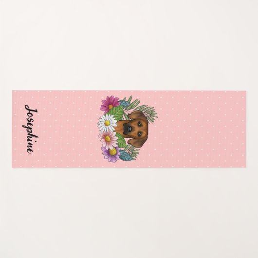 Rhodesian Ridgeback hond met bloemen en naam roze Yogamat (Voorkant (horizontaal))