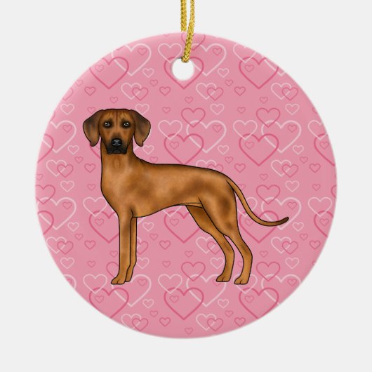Rhodesian Ridgeback hond op roze harten met naam Keramisch Ornament (Voorkant)