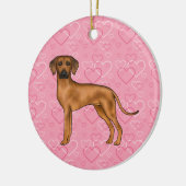 Rhodesian Ridgeback hond op roze harten met naam Keramisch Ornament (Links)