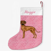 Rhodesian Ridgeback hond op roze harten met naam Kleine Kerstsok (Achterkant)