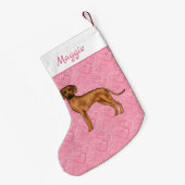 Rhodesian Ridgeback hond op roze harten met naam Kleine Kerstsok (Achterkant (Hangend))