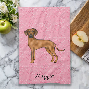 Rhodesian Ridgeback hond op roze harten met naam Theedoek