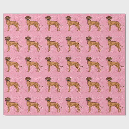 Rhodesian Ridgeback Hond Roze Liefde Hart Patroon Cadeaupapier (Vlak)