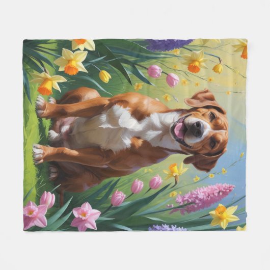 Rhodesian Ridgeback Hond Spring Bloemen Schilderen Fleece Deken (Voorkant (Horizontaal))