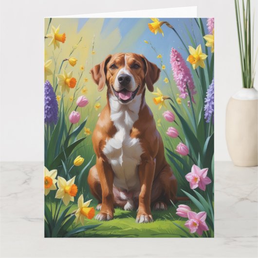 Rhodesian Ridgeback Hond Spring Bloemen Schilderen Kaart (Voorkant)