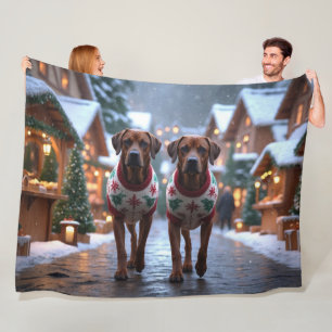 Rhodesian Ridgeback Honden Kerst Sneeuw Vakantie Fleece Deken