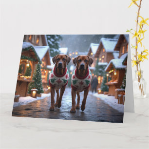 Rhodesian Ridgeback Honden Kerst Sneeuw Vakantie Kaart