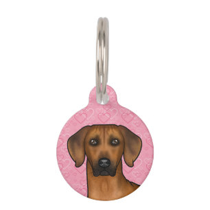 Rhodesian Ridgeback hondenhoofd op roze liefdeshar Huisdierpenning